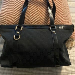 Authentic black GG tote bag with Patton leather.